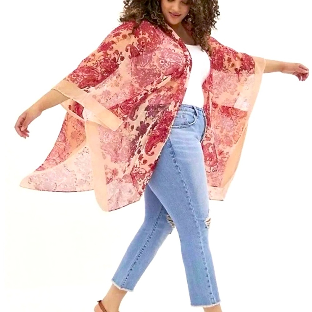 Torrid BEIGE PAISLEY BRNOUT RUANA One Size
